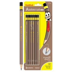 PACK OF 12 BROWN GRAPHITE GOLDFISH AUTOCRAT HB PENCILS FOR WRITING & SKETCHING