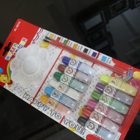 12 WATER COLORS PAINT SET WITH BRUSHES & PALETTE FOR KIDS ART