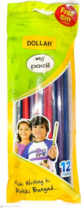 DOLLAR MY PENCIL MULTI-COLOR WITH FREE GIFT INSIDE (12 PENCILS)