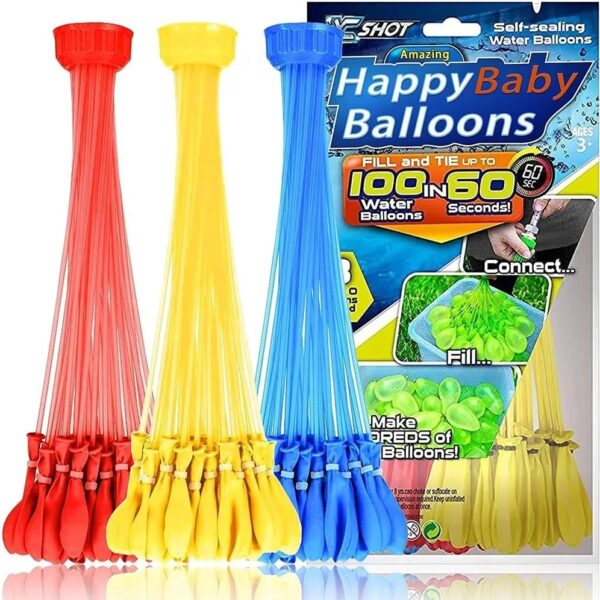 111Pcs Happy Baby Fast Fill Water Balloons Automatic Fill and Seal, Magic Water Colour Balloons for Kids